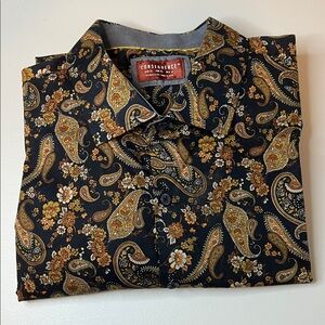 Consequence Gold/Black Paisley/Floral Button Down Shirt Size XL